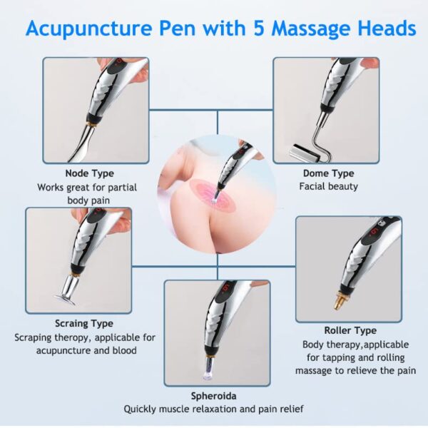 Acupuncture Pen, 5-In-1Electronic Acupuncture Pen Pain Relief Therapy Rechargeable Powerful Meridian Energy Massage Pen Relief Pain Tools - Image 4