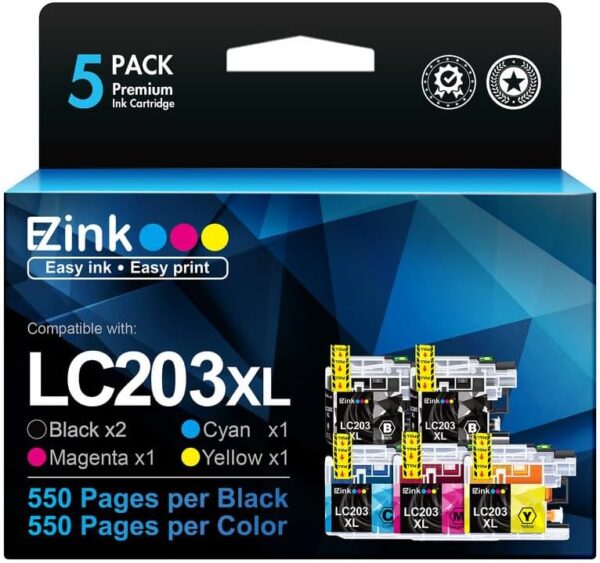 E-Z Ink (TM Compatible Ink Cartridges Replacement for Brother LC203 XL LC203XL LC201 to use with MFC-J480DW MFC-J880DW MFC-J4420DW MFC-J680DW MFC-J885DW (Black, Cyan, Magenta, Yellow, 5 Pack)