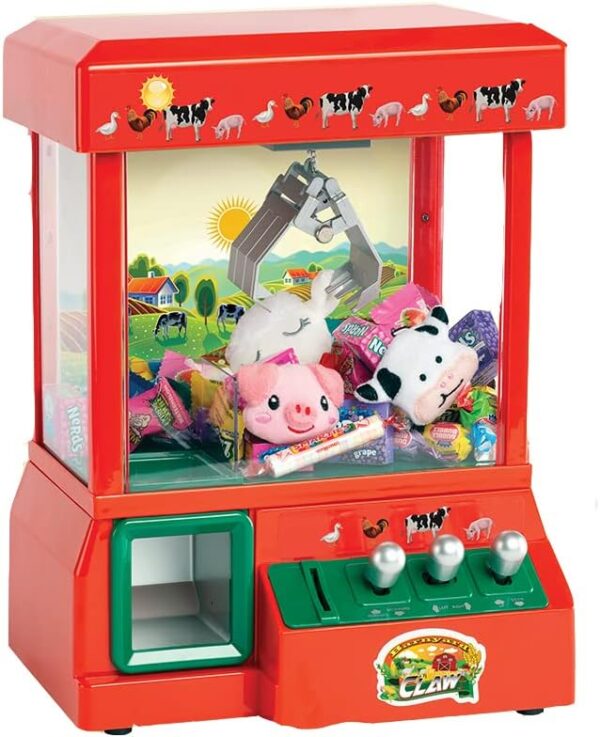 Electronic Arcade Claw Machine Mini Candy Prize Dispenser Game with 4 Plush Toys and Coins